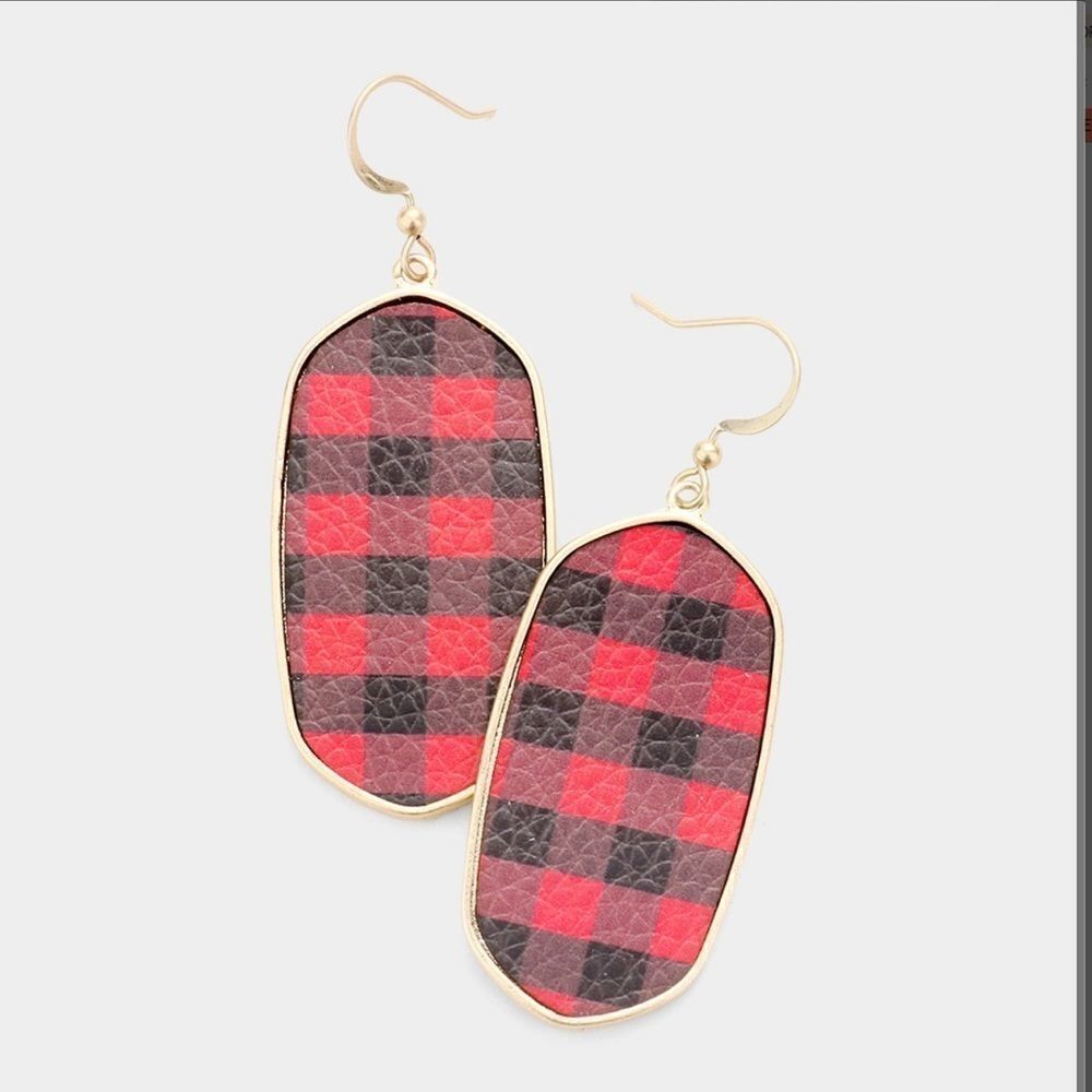 New Womens Buffalo Check Hexagon Dangle Earrings